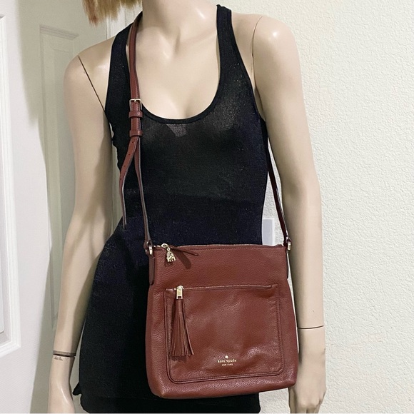 KATE SPADE Port Brown Leather On Purpose Zip Pocket Crossbody Bag - Picture 2 of 16